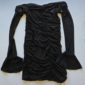Elegant Black Long Sleeve Ruched Dress